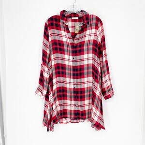 Miss Love Long Sleeve Plaid Tunic Top Size Small